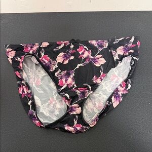 Cacique Black Floral Bikini Panties with Pink & Purple Flowers
